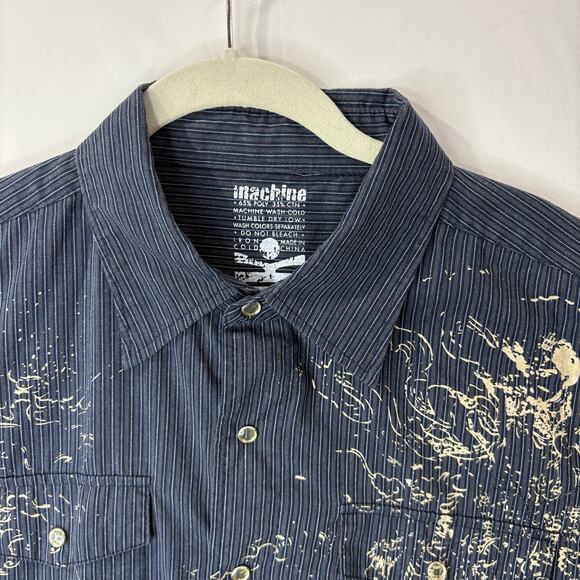 MK Machine Size L Pearl Snap Shirt Y2K Vintage Graphic Grunge Rock Western - Picture 7 of 11